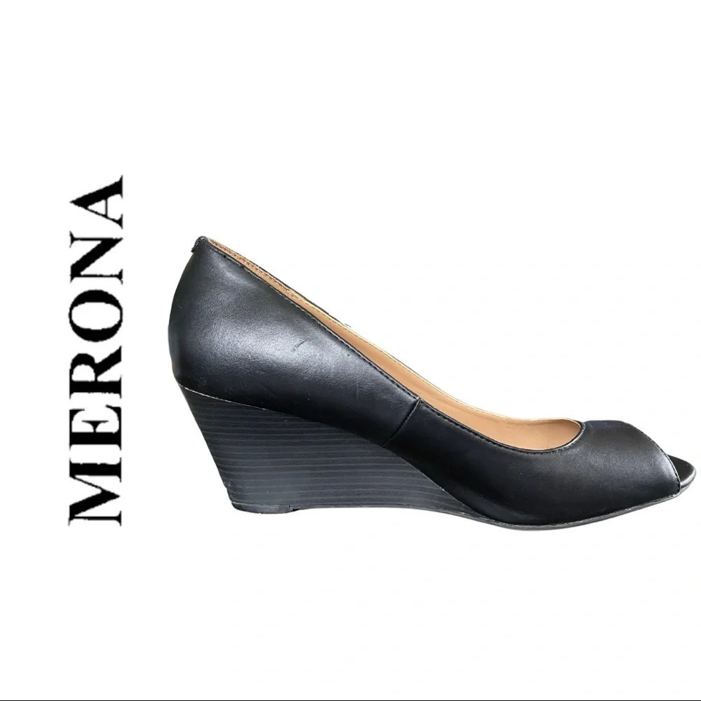 🛍️3/$40 Merona Open Toe Wedge Shoe Women’s Size 10 Black